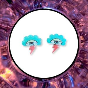 Cloud and Lightning Stud Earrings